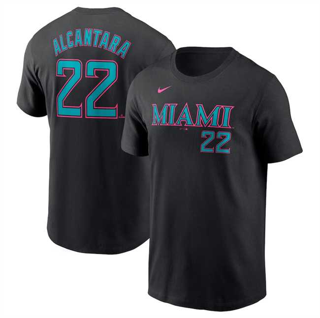 Men's Miami Marlins #22 Sandy Alcantara Black 2025 City Connect Name & Number T-Shirt,We sell and wholesale Men's Miami Marlins #22 Sandy Alcantara Black 2025 City Connect Name & Number T-Shirt on line form chian!